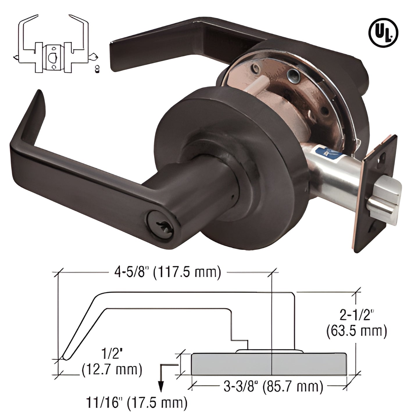 Oil-rubbed bronze heavy-duty commercial Grade 1 entrance lever lockset, 3-hour UL fire-rated - SKU D60ENT0RB.