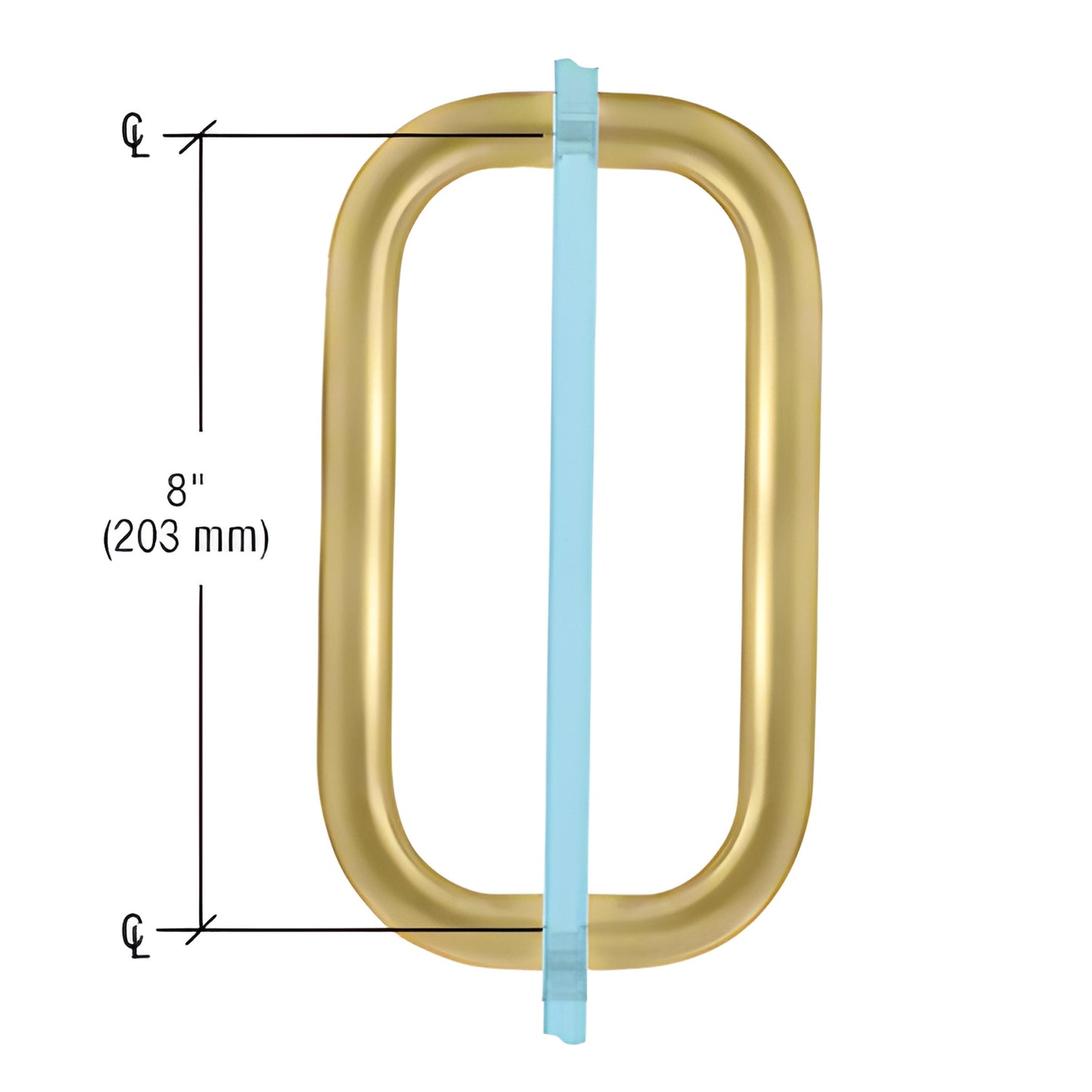 Satin brass solid 3/4 glass pull handle, 8 c-c back-to-back for 1/4-1/2 glass (SKU BPD8SB)