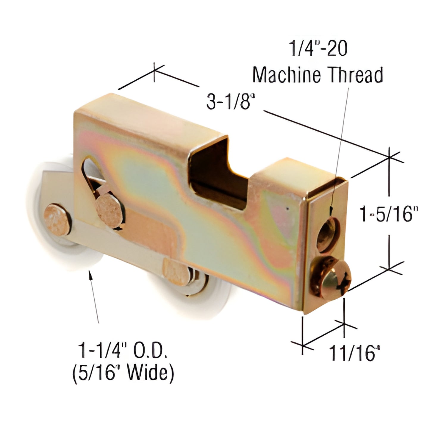 D1920 adjustable steel patio door roller assembly with dual 1-1/4" nylon rollers and 3-1/8" housing
