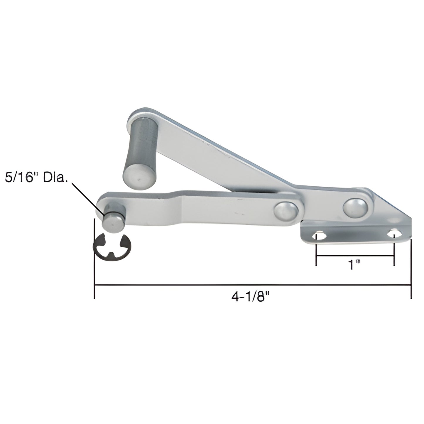 H3618 right-hand CRL louver/jalousie operator, silver metal arm with grooved stud and snap ring, 4-1/8" length