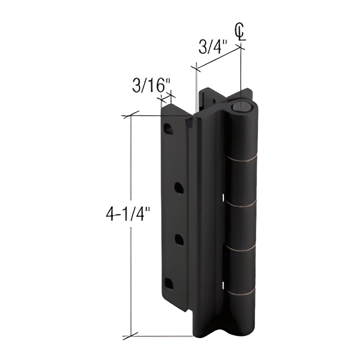 Black anodized heavy-duty 5-knuckle casement window butt hinge, 4-1/4" high (SKU WH74833)