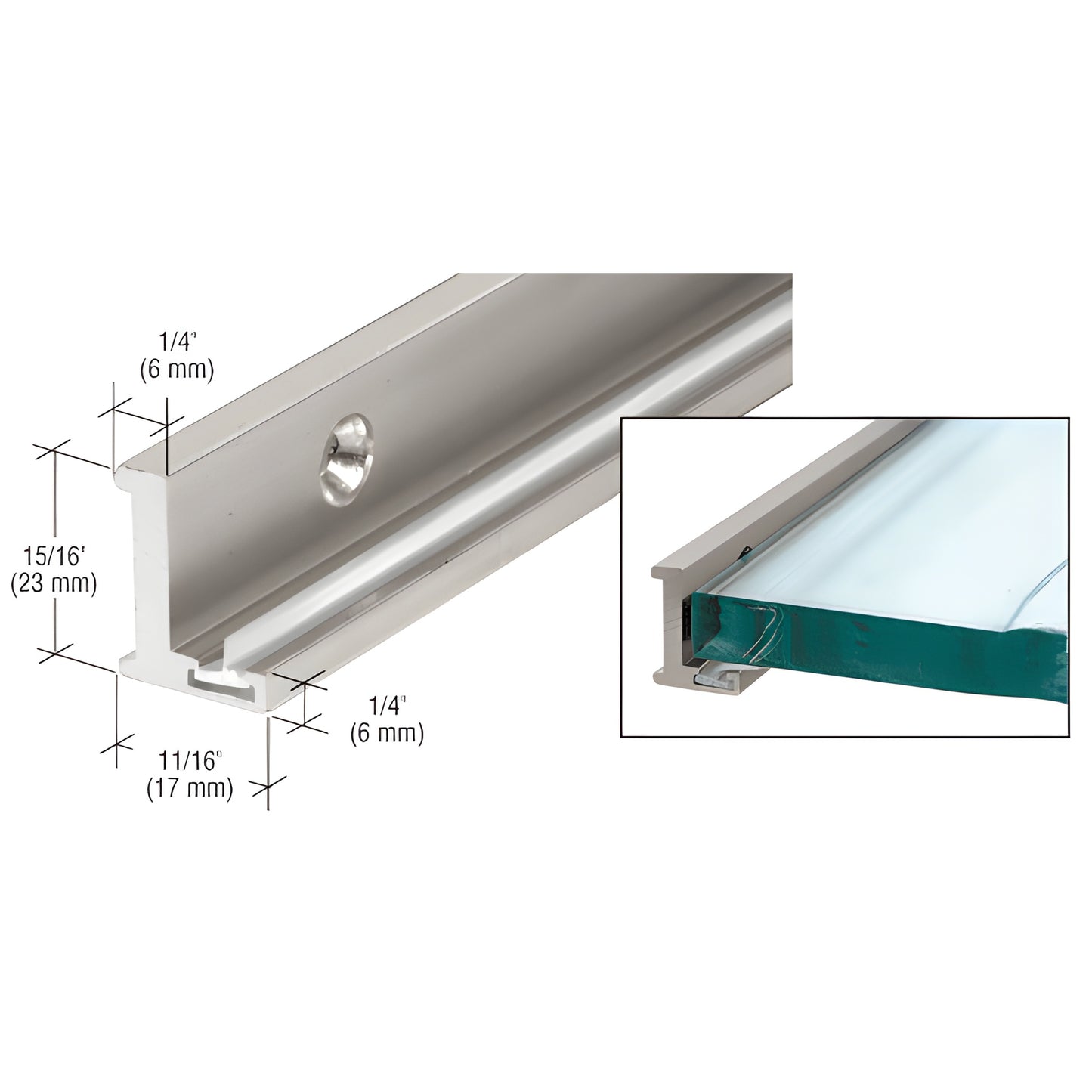 Brushed-nickel aluminum shower door jamb with clear vinyl wipe, low-profile extruded 98in strip (SKU AJ98BN)