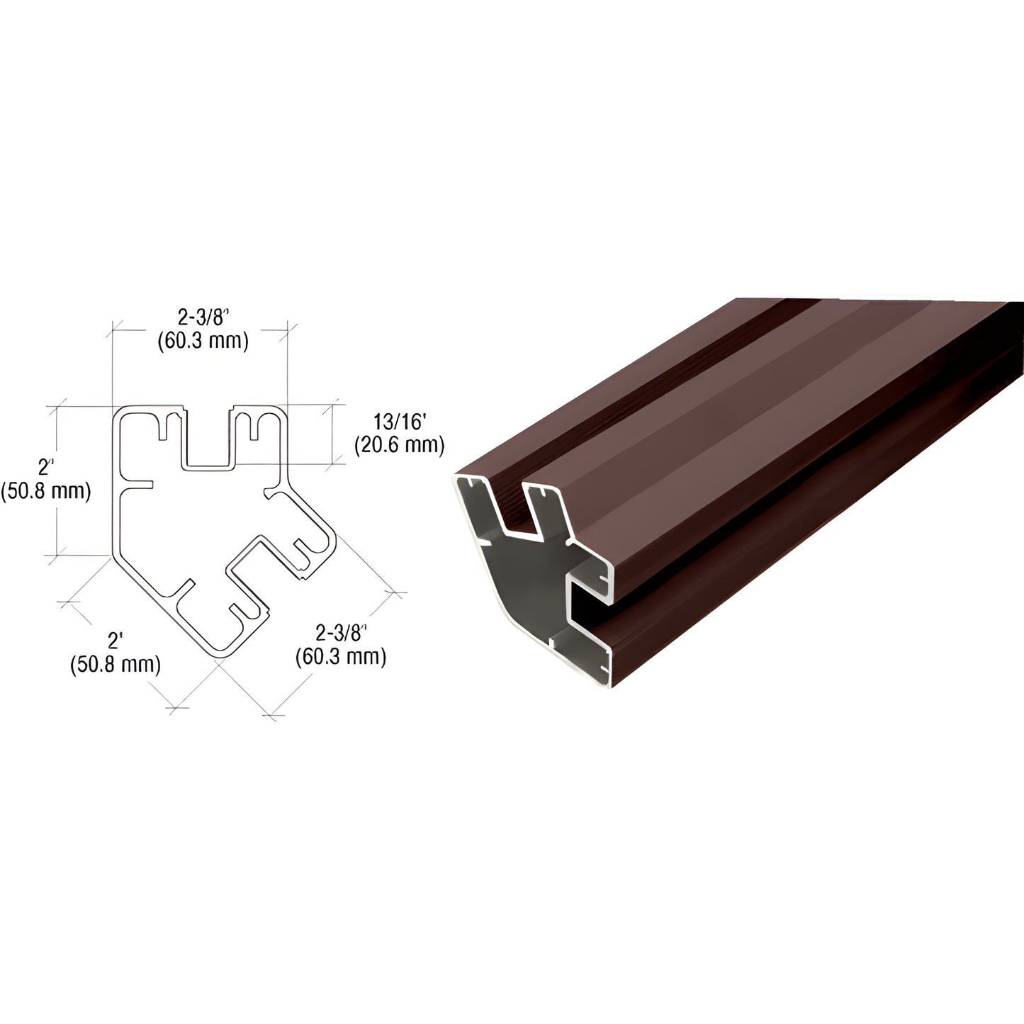 Matte bronze aluminum windscreen post (SKU SP5241BRZ), rectangular 2" x 2 3/8" profile, 13/16" depth, cut to length.