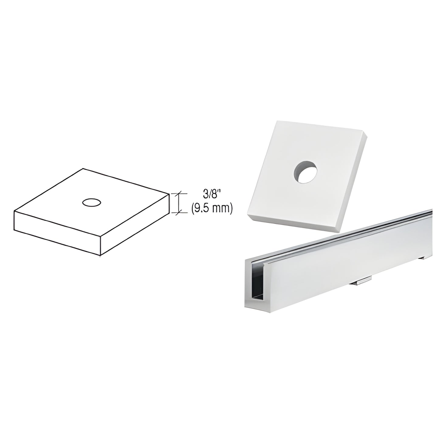 LSDB21 aluminum drain block, 3 in x 3-1/4 in x 3/8 in, clear-anodized square with center hole under base shoe