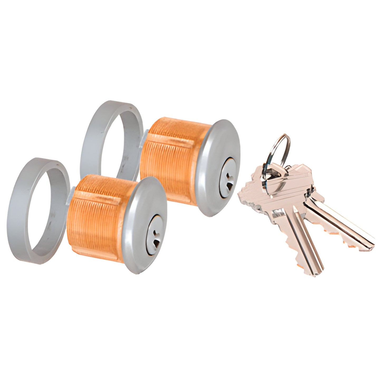 Brushed stainless steel patch lock cylinders for glass doors with gaskets and two keys, SKU AMR215CCBS