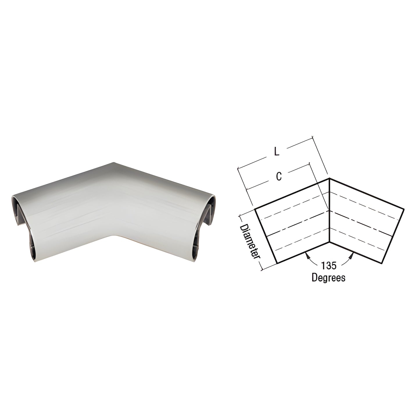 GR207H3BS brushed stainless horizontal corner, 135 slip-fit for 3/4 (19mm) glass, 2 (51mm) diameter