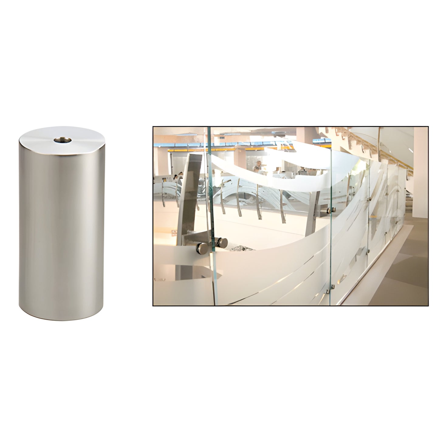 Brushed 316 stainless steel 2 inch diameter cylindrical standoff base for heavy glass mounts, 3/8-16 thread, SKU S0B24BS