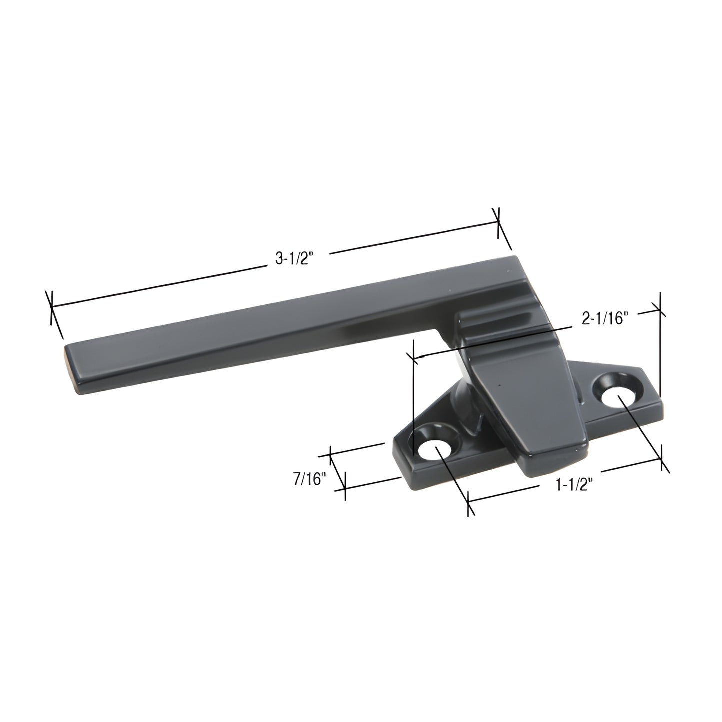 Black anodized cam-handle casement lock for windows with two-screw mounting base - SKU WH24033L.