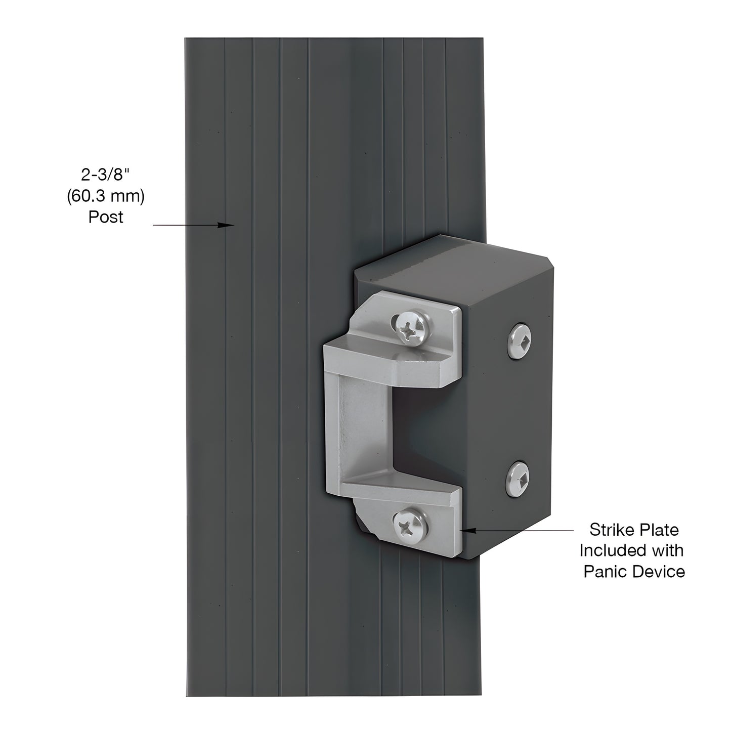Matte black CRL surface-mounted strike plate block, non-handed - SKU 1295SPBL, fits 2-3/8" post
