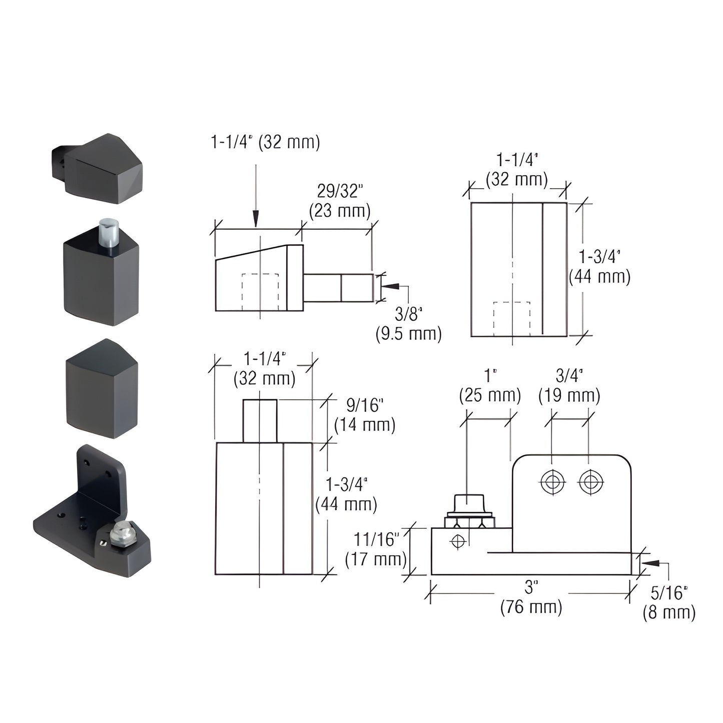 CRL OP25 dark bronze aluminum offset pivot set, left-hand, for storefront doors up to 125 lb. SKU 0P25LHDU