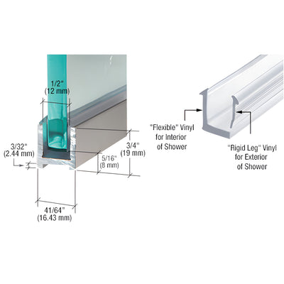 CRL Brushed Nickel Dry Glaze U-Channel with Vinyl Insert for Glass
