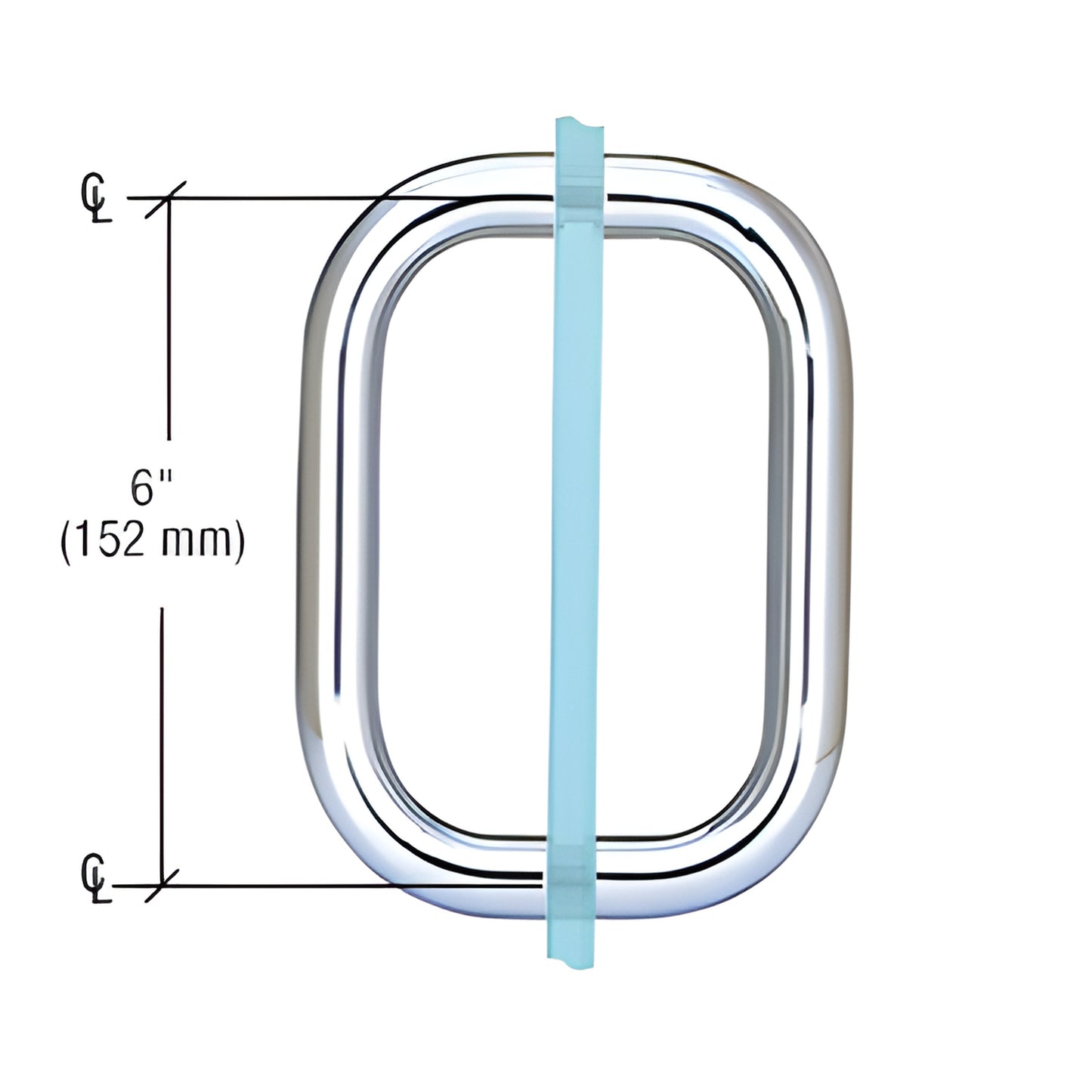 Polished chrome squared brass pull handle, SKU BPD6CH - 6" center-to-center, fits 6-12mm (1/4-1/2") glass.