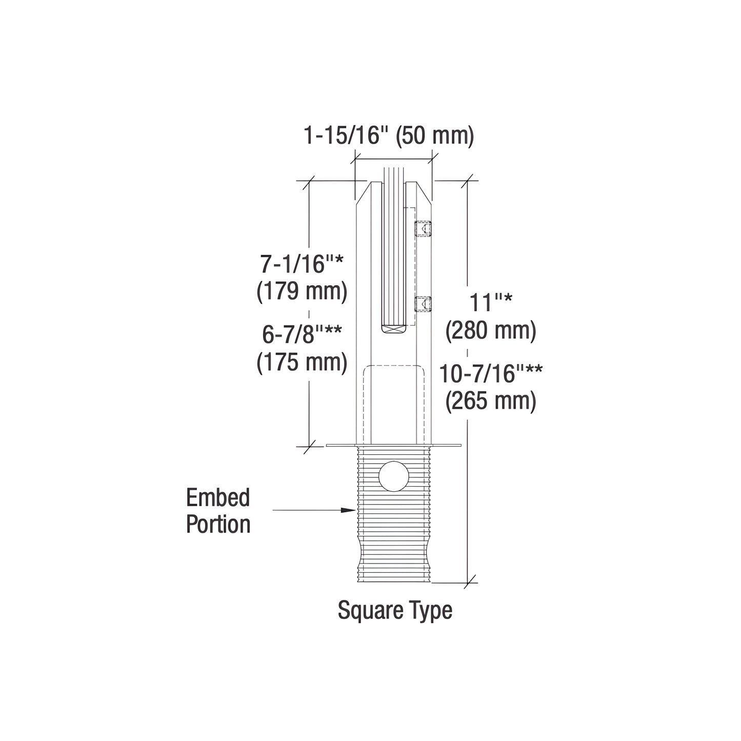 CRL Square Core Friction-Fit Spigot 2205 Polished Stainless for Glass