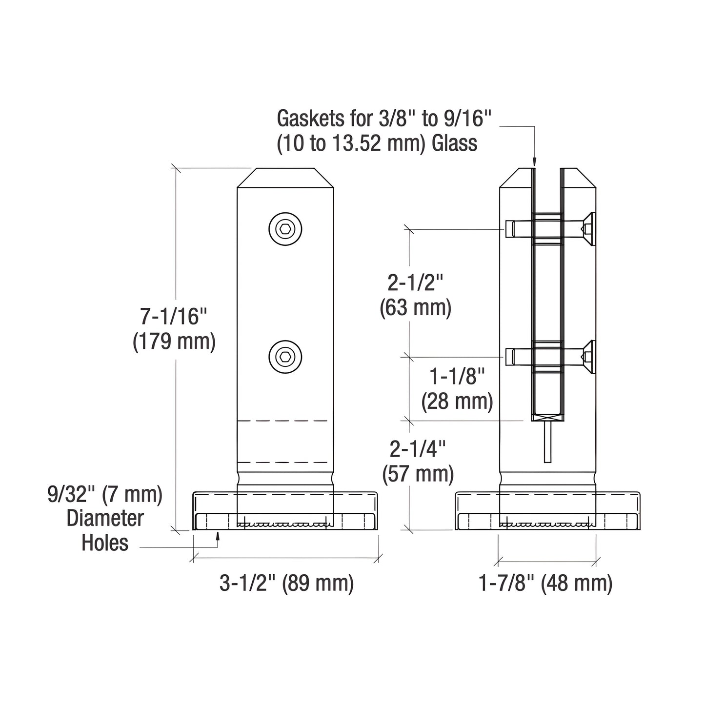 Polished stainless surface-mount glass clamp SKU AFWC4SPS, low-profile base for 3/8-9/16 in glass