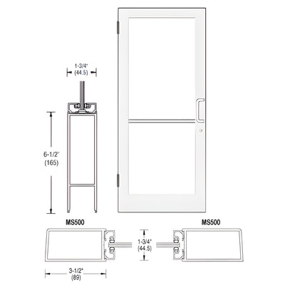 CRL-U.S. Aluminum White KYNAR® Paint 400 Series Medium Stile (LHR) HLSO Single 3'0 x 7'0 Offset Hung with Butt Hinges for Surf Mount Closer Complete Door Std. MS Lock & Bottom Rail