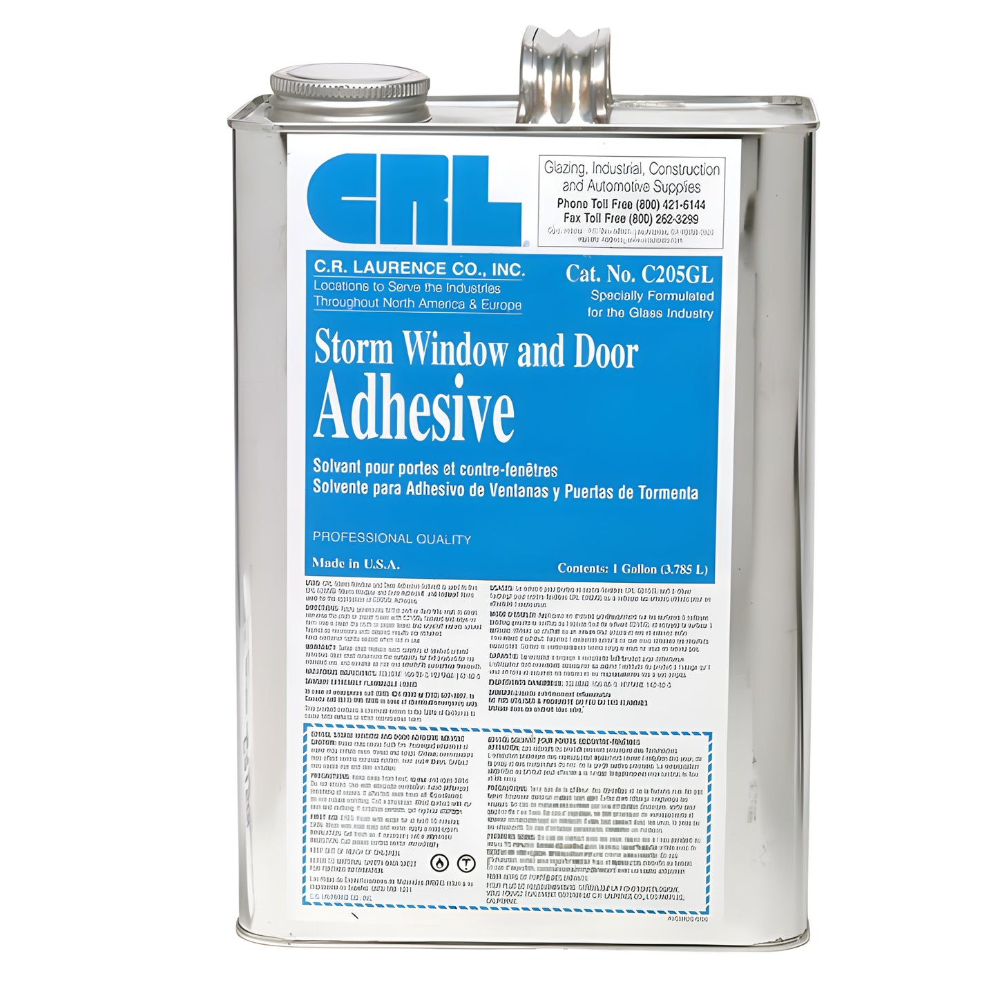CRL Storm Window and Door Adhesive 1 gal (SKU C205GL) metal can with blue label - off-white glazing adhesive.