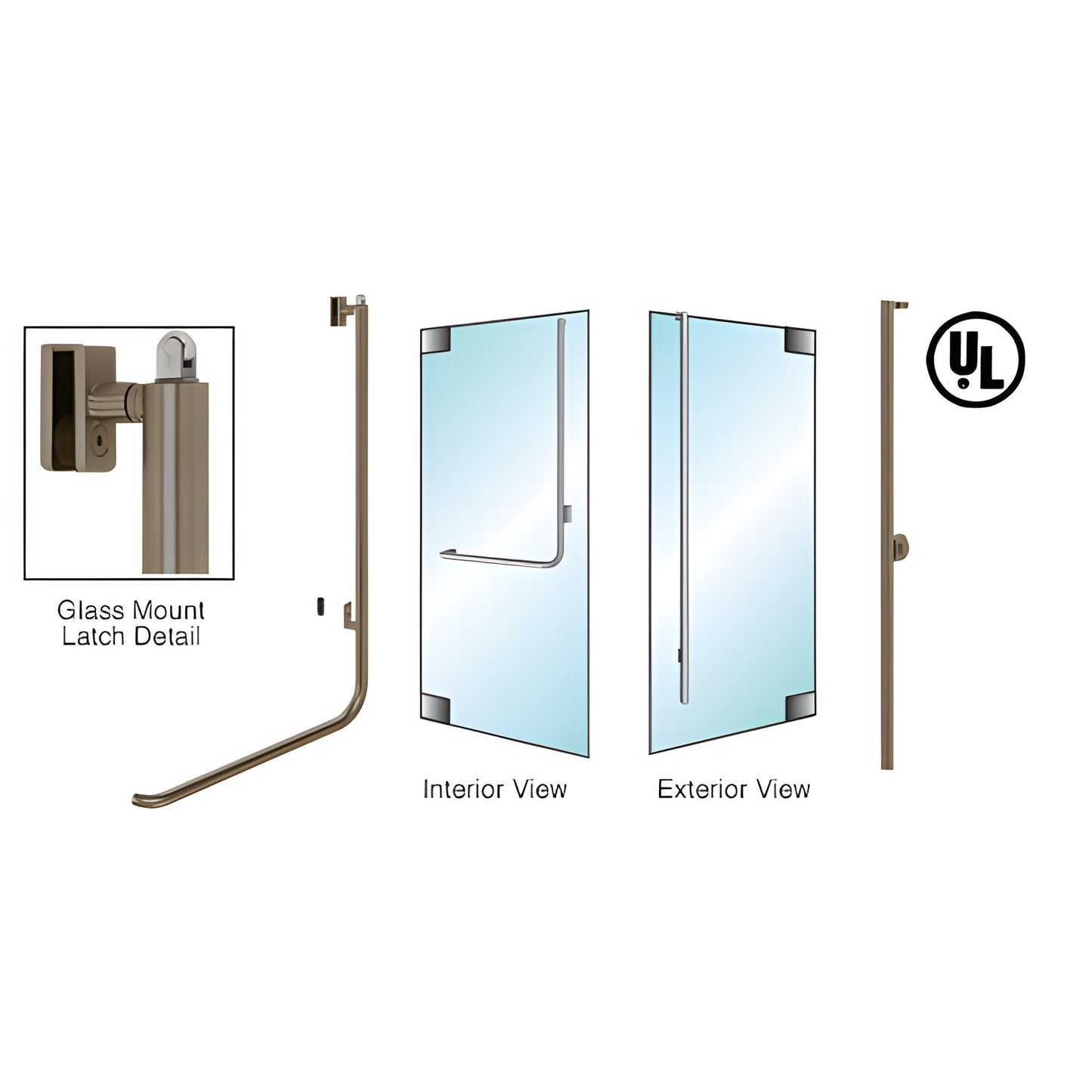 PA100 panic handle, oil-rubbed bronze tubular panic bar for 1/2 tempered glass doors. SKU PA100FS3GK0RB