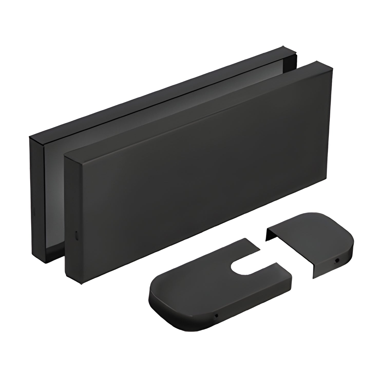 Matte black CRL380 hydraulic patch hinge covers set, 2 rectangular covers with two end caps, SKU CRL380C0VERMBL