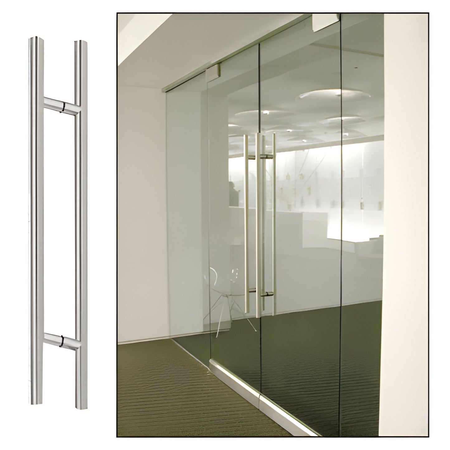 36LPBS 36in brushed stainless steel ladder pull for 3/8-3/4in glass, back-to-back mounting