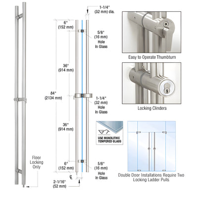 CRL 316 Stainless Steel 84" Brushed Locking Ladder Pull Handle