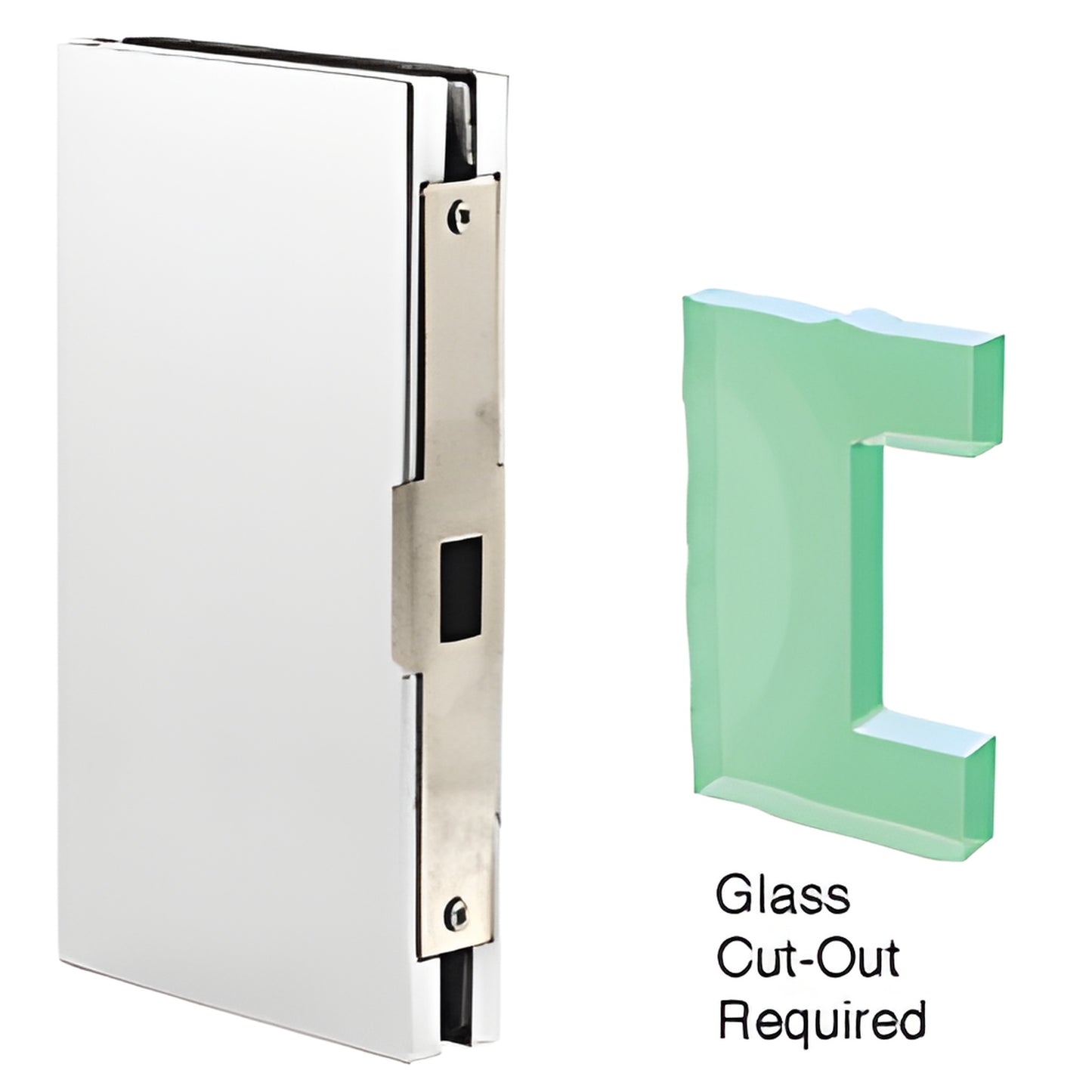 DLK410SC satin anodized 4"x10" center lock glass keeper for 1/2" tempered glass, bolt-mounted, reversible strike