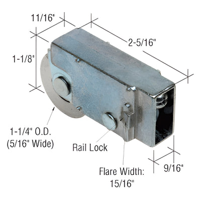 CRL 1-1/4" Steel Sliding Glass Door Replacement Roller, 11/16" Housing