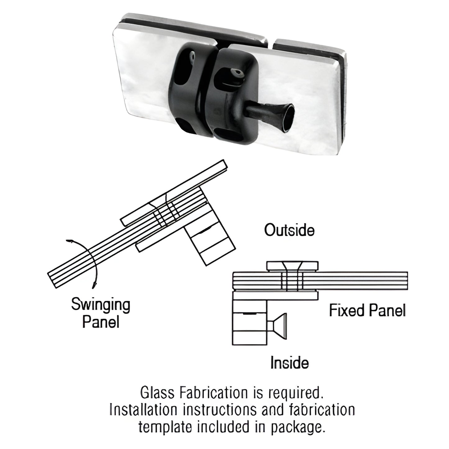 MLSP2BS brushed stainless steel glass-to-glass latch for 1/2 (12mm) tempered out-swinging gates, template included.