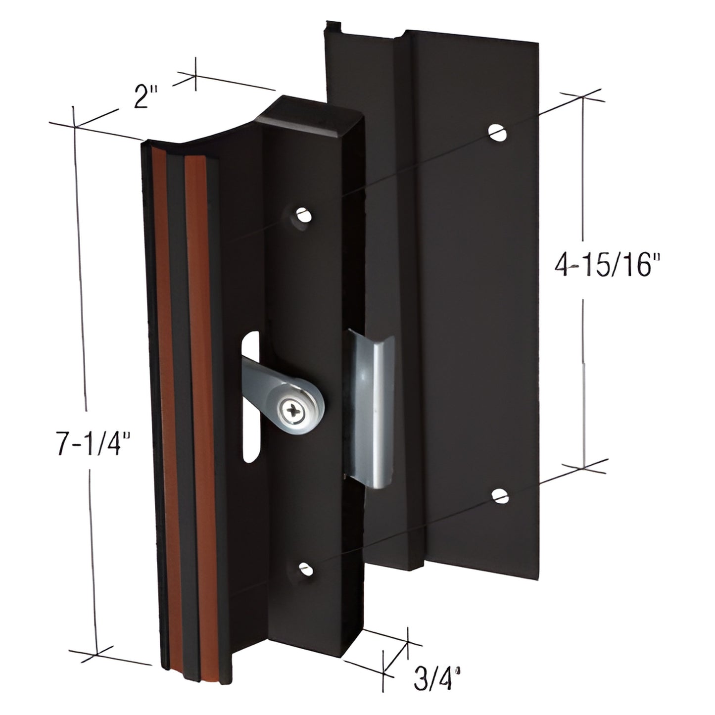 Black aluminum flush sliding/pocket door handle set with clamp latch, 7-1/4" body, no keeper required (SKU C1006)