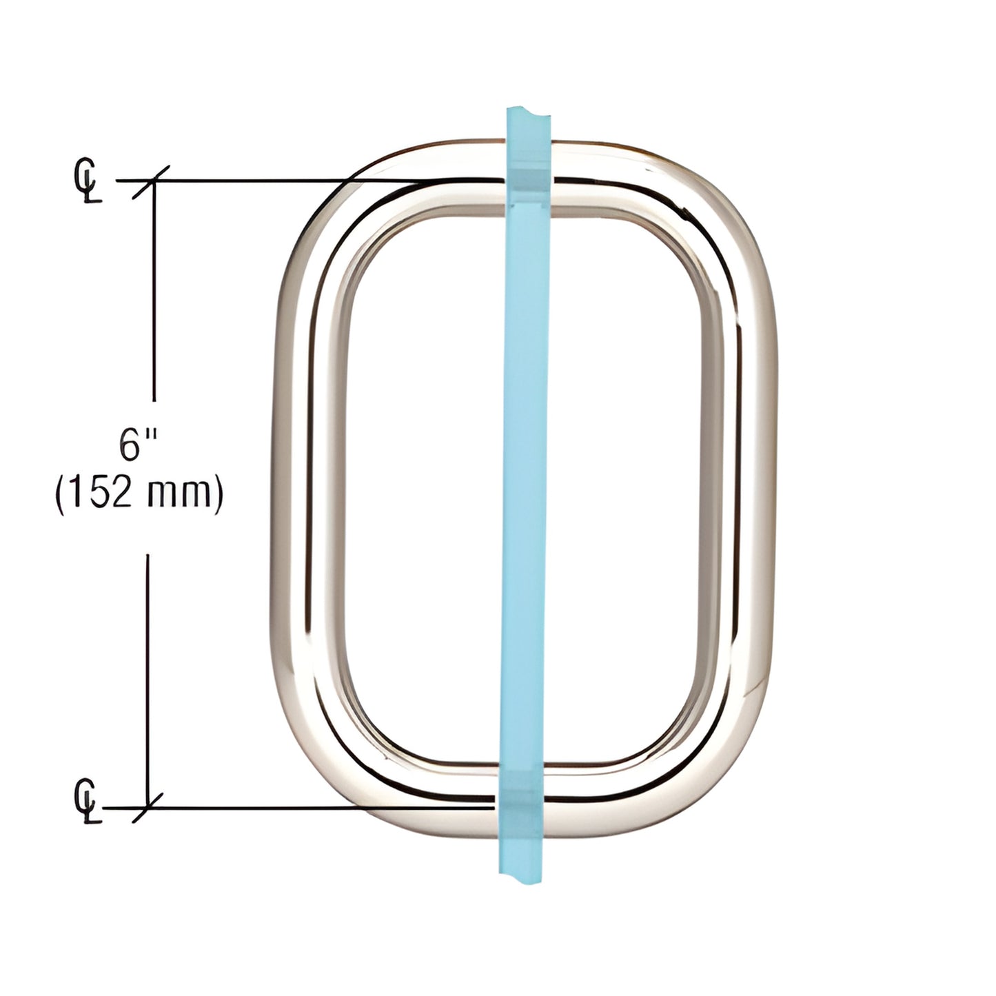 Polished nickel solid brass squared back-to-back shower door pull, 6 in c-c, fits 6-12mm glass SKU BPD6PN