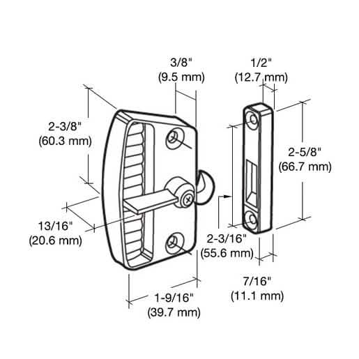 CRL Black Sliding Screen Door Latch with 2-3/8" Screw Holes - Durable and Secure.