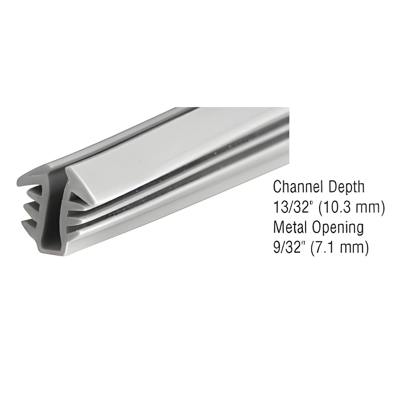 Gray CRL glazing vinyl seal strip (SKU D753C) for 1/8" glass - 13/32" channel, 9/32" metal opening.