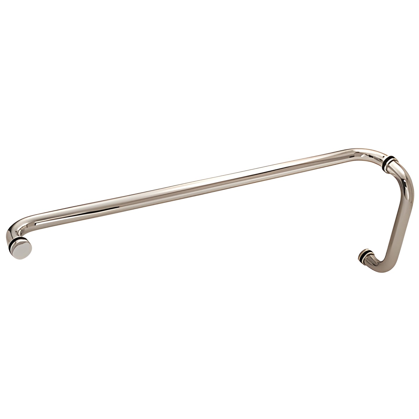 Polished stainless steel 1" glass-mounted straight push/pull handle for 3/8-3/4" glass, 28" C-C (SKU CM10X28PS)