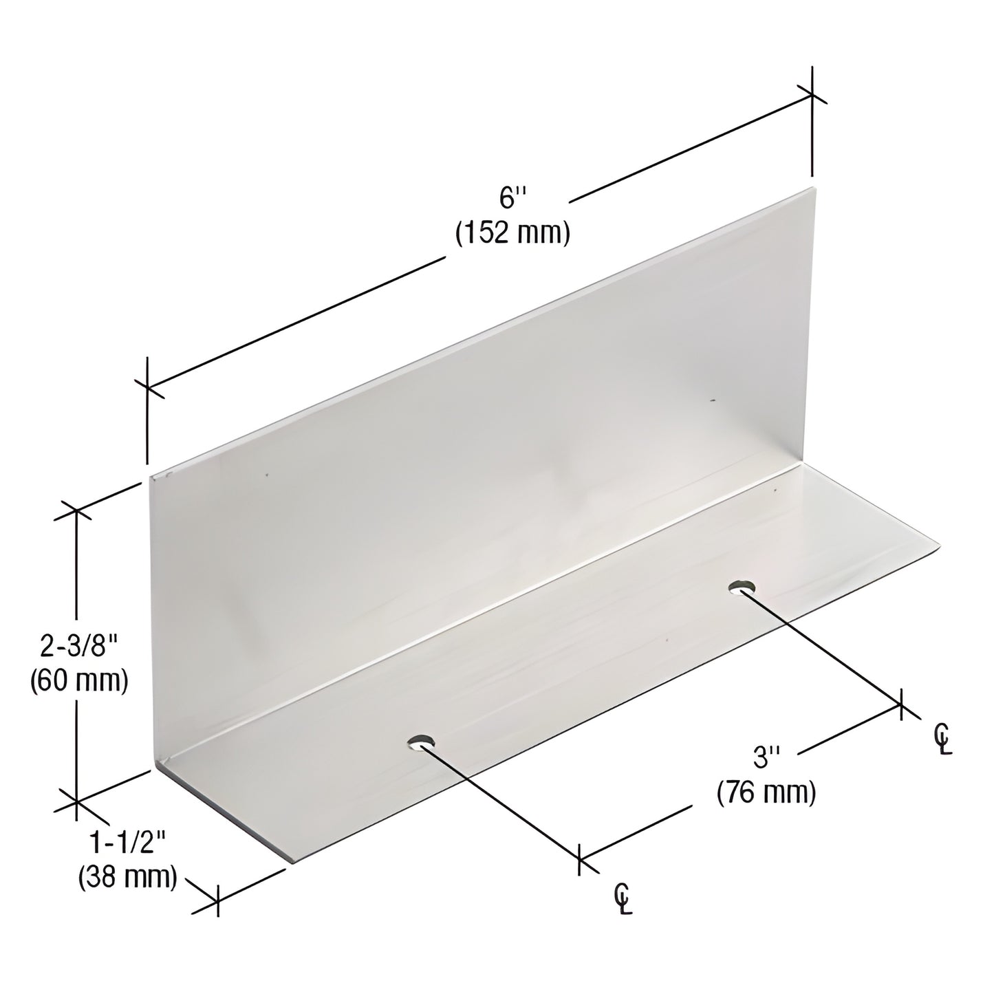 CRL EC600 mill-finish extruded aluminum end dam, L-shaped 6 in x 2-3/8 in, fits 1/4 in glazing, two predrilled holes
