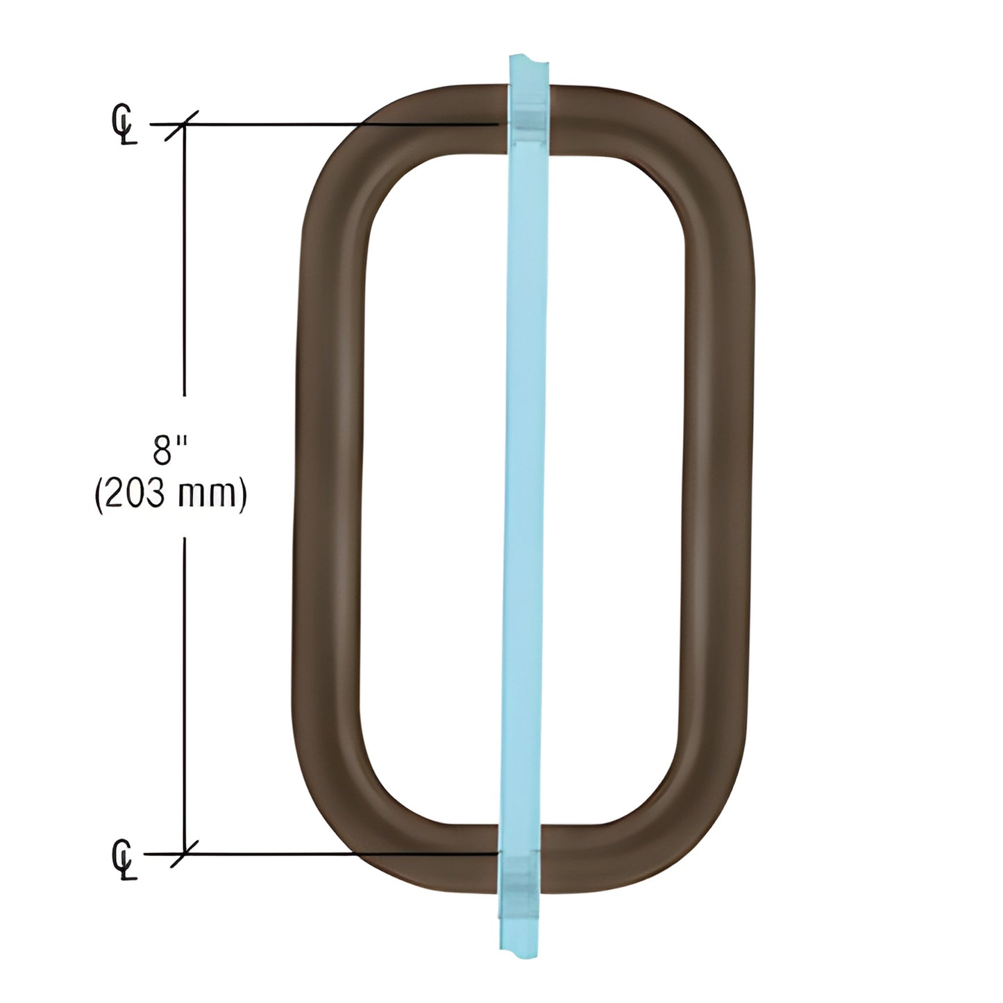 Oil-rubbed bronze solid brass 3/4" pull handle, 8" c-c, fits 6-12mm glass shower or wardrobe doors, back-to-back mount.