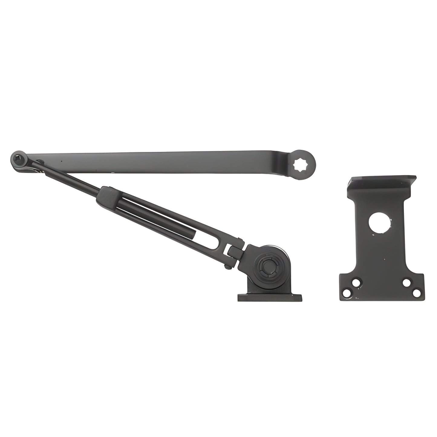 Black extruded-aluminum hold-open closer arm and bracket, replacement for DC52/DC55/PR70/PR80 (SKU DCH0ABLK)