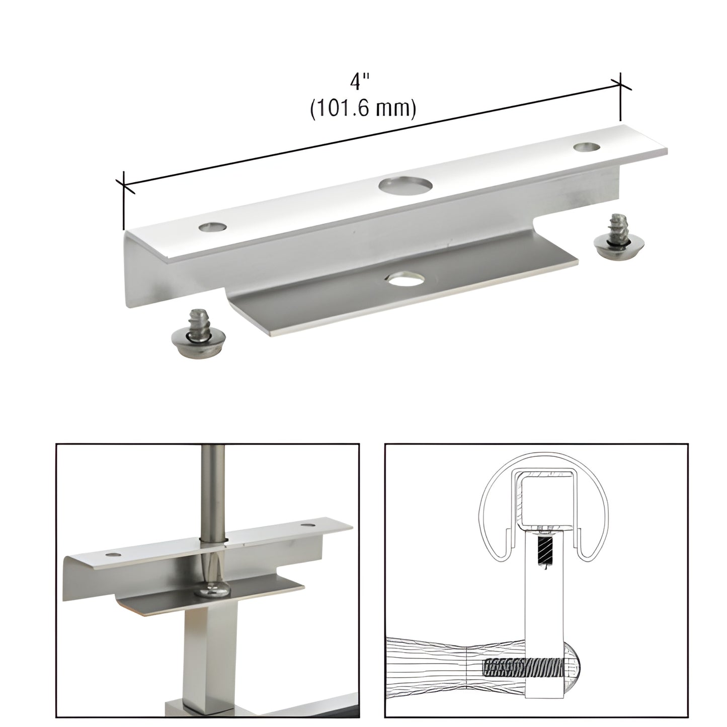 LEDS1PS polished stainless steel saddle adapter, 4in, for concealed LED handrail wiring; screws included