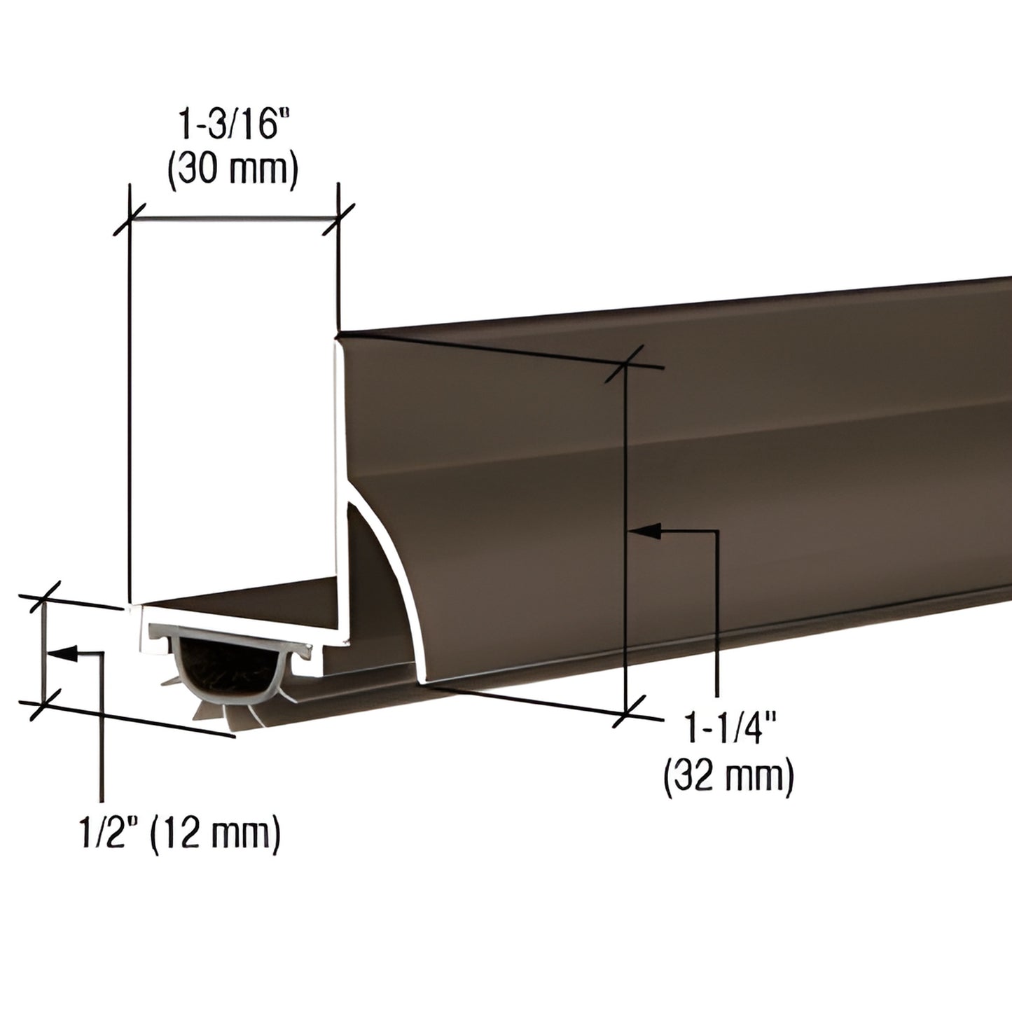 CRL L-shaped door bottom, dark bronze, 48 in, 1/2 in vinyl seal, 1-1/4 in face height - SKU 18VRD48