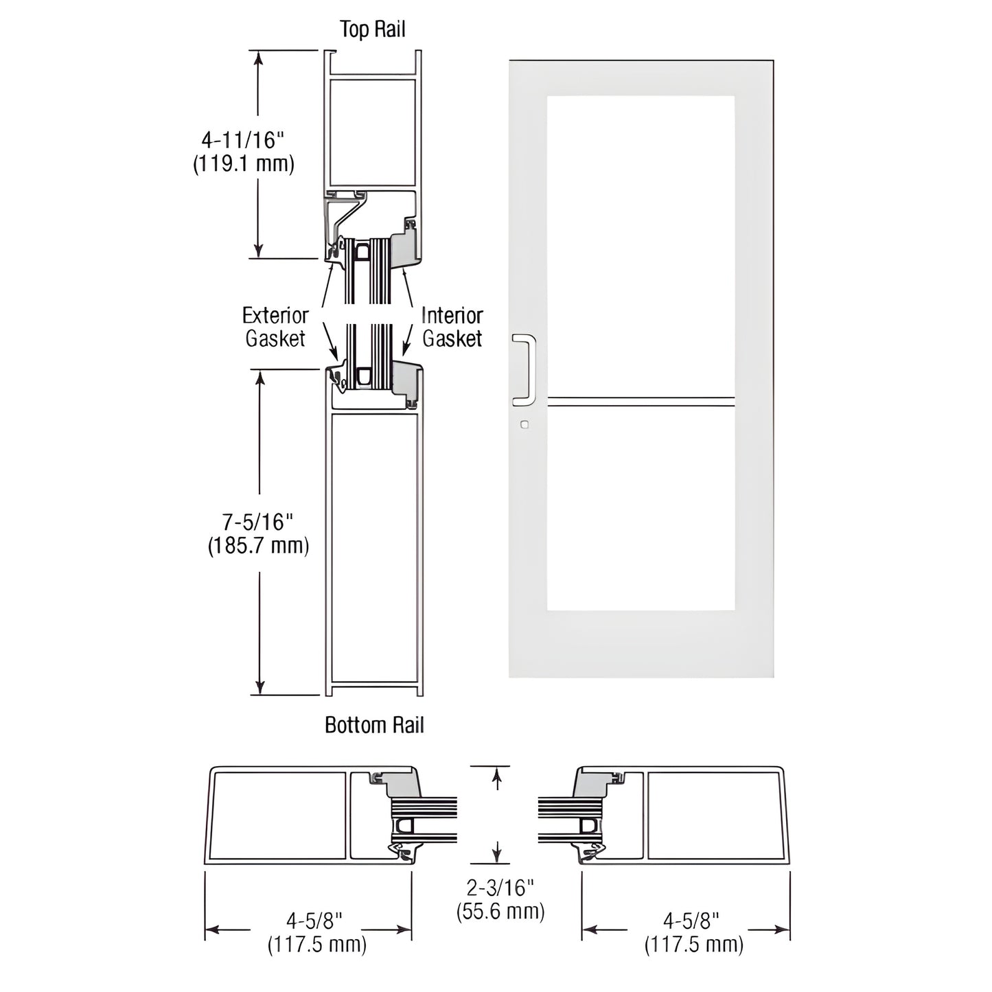 CRL SF61852 white Kynar medium stile entrance door pair, 4-5/8" stiles, prepped for 1-5/16" impact glass, hinge & deadbolt.