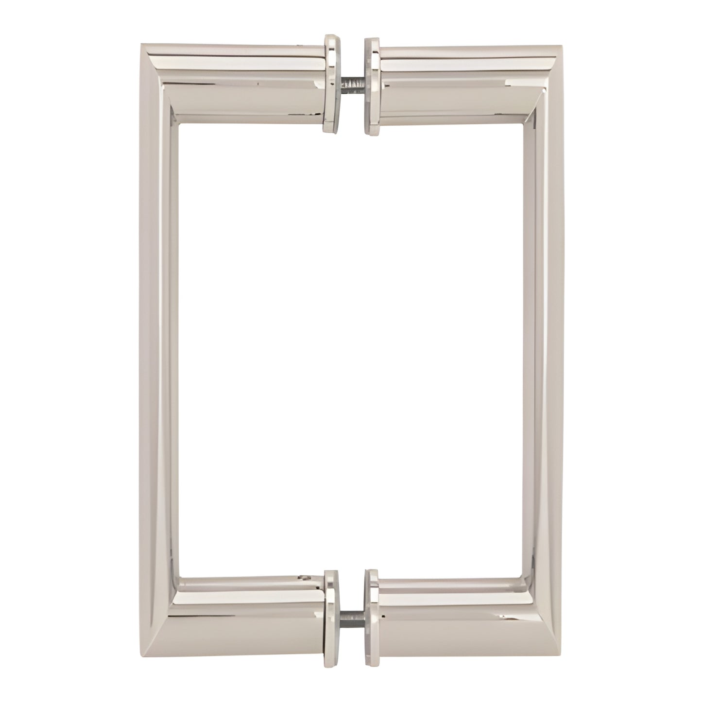 Polished nickel back-to-back glass door handle, beveled tubular oval/round design, 8 in center (SKU 0R8X8PN)