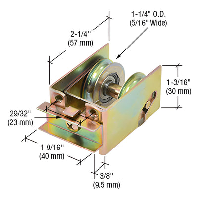 CRL 1-1/4in Tandem Steel Sliding Glass Door Rollers 1-9/16in Housing
