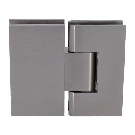 Brushed Nickel Vienna 380 Glass Hinge: Adjustable 180° for seamless glass-to-glass connect
