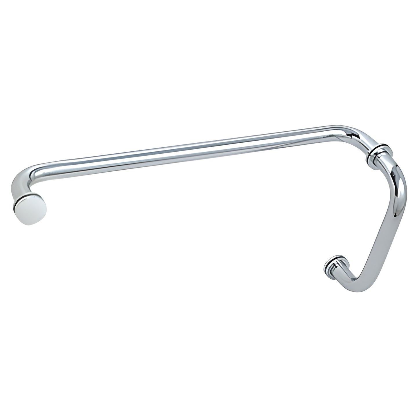 BM8X20CH polished chrome tubular brass shower pull handle with 8in pull and 20in towel bar, glass-mount combo.