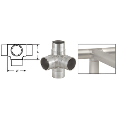 CRL Brushed Stainless Steel Side Outlet Tee Fitting for 2 in Tubing