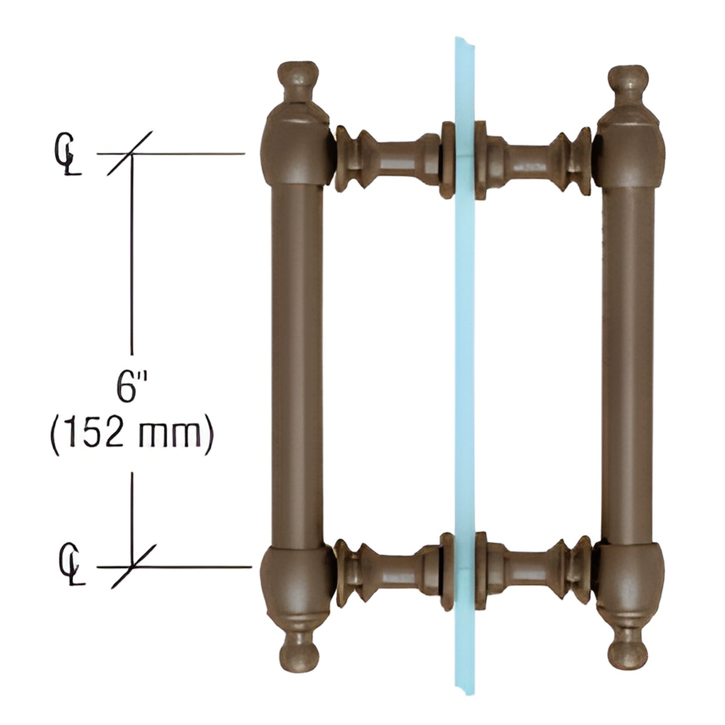 CRL C0L6X60RB colonial brass back-to-back glass pull handle, oil rubbed bronze, 6" center, fits 6-12 mm glass.