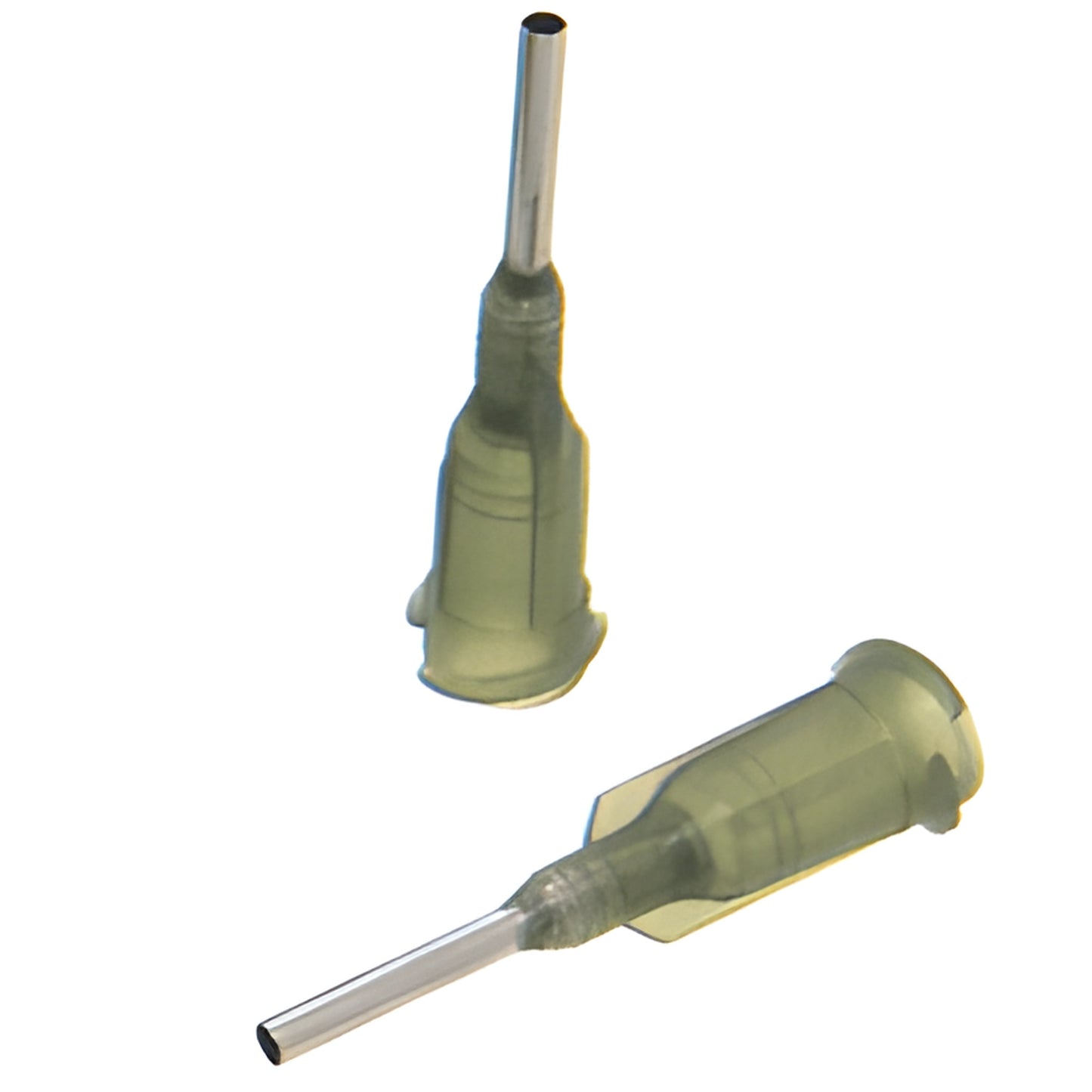 Dark green UV dispensing needle, 1.55mm (SKU UVN155), metal tip, two views