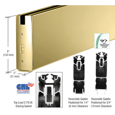 CRL 6in Polished Brass Sq. Sidelite Rail - Custom for 3/8-1/2in Glass