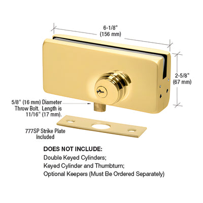 CRL AMR215 Brass Patch Lock for Glass Doors