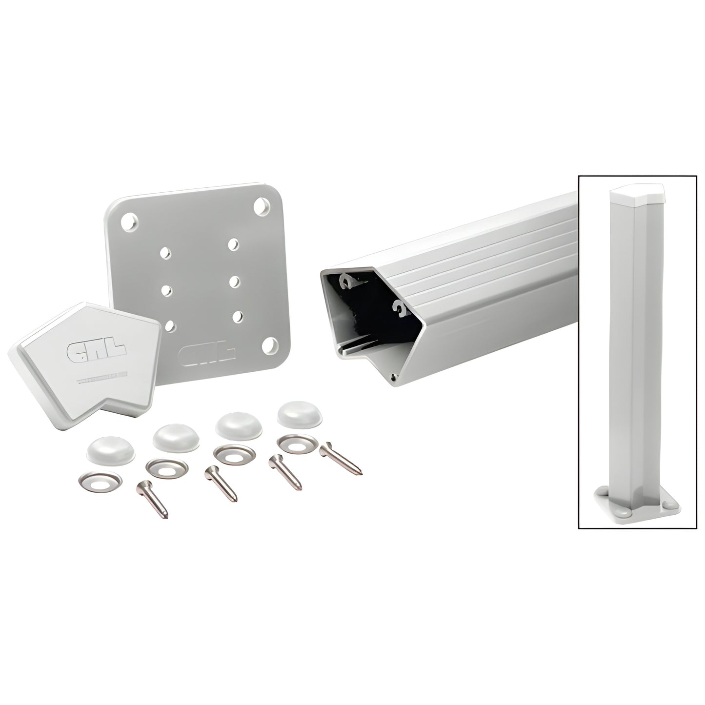 CRL 135 aluminum post kit in silver with base plate, cap, bolts and washers - SKU 1P548KS
