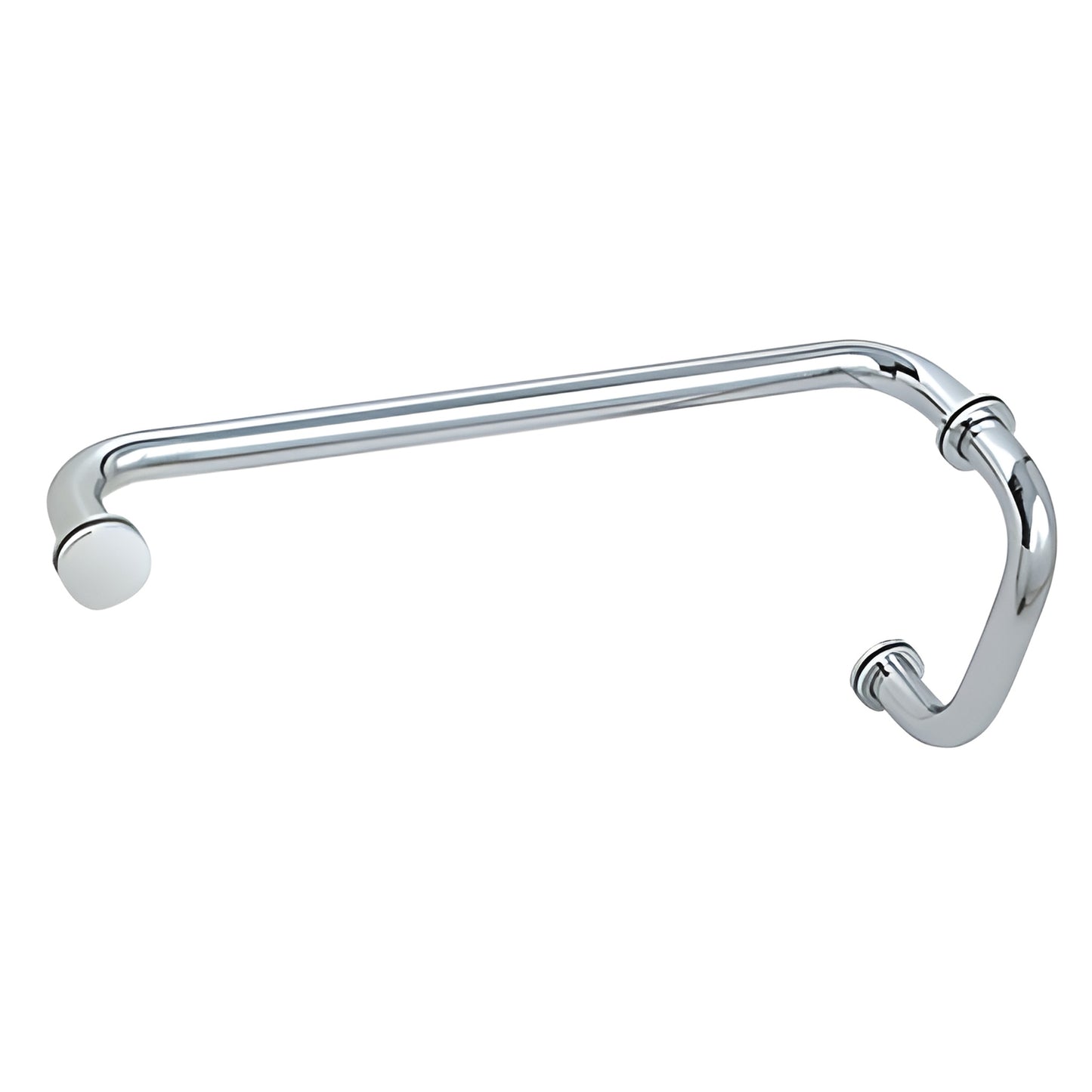 BM6X12CH polished chrome tubular brass pull handle - 6in pull with 12in towel bar for glass shower doors
