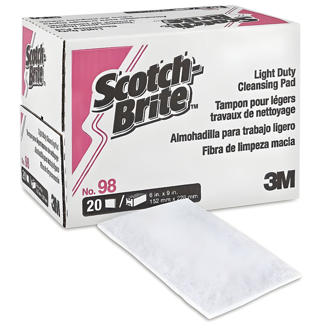 3M H-98 Scotch-Brite Hand Pads, Scrubbing, White, 6" W x 9" L, 6" x 9" – 60/Case